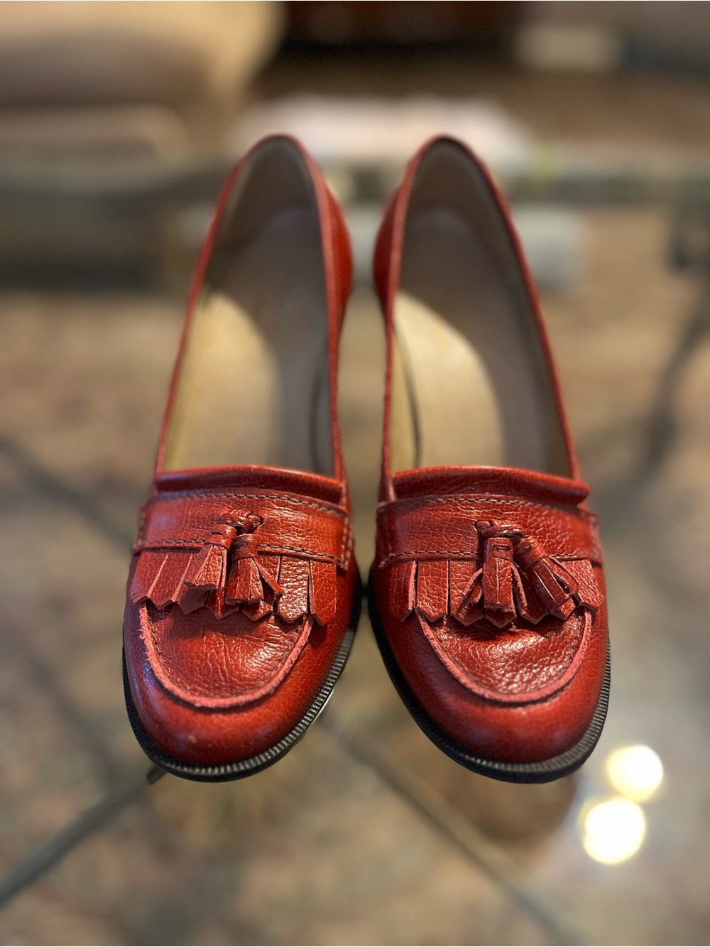 Talbots Estate Collection Brick Red Leather Tassel Loafer Pumps 7B